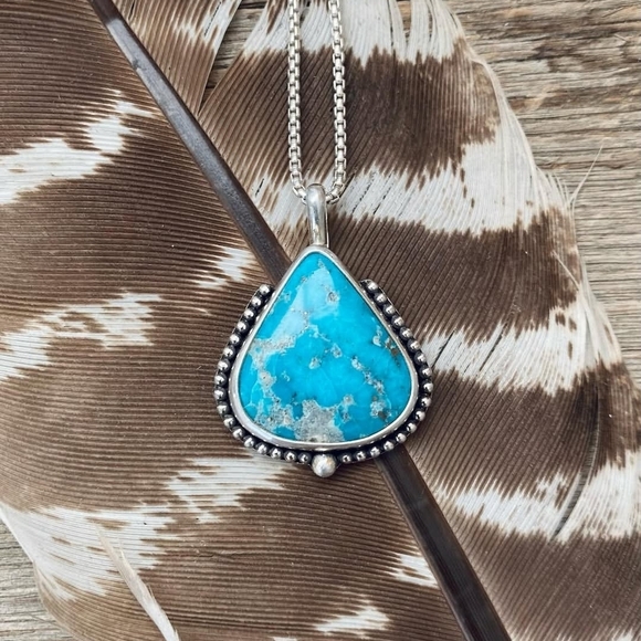 925 Sterling Silver Jewelry - Whitewater Turquoise Teardrop Pendant Necklace